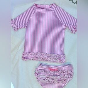 RUFFLEBUTTS ORCHID SEERSUCKER RUFFLED RASH GUARD BIKINI